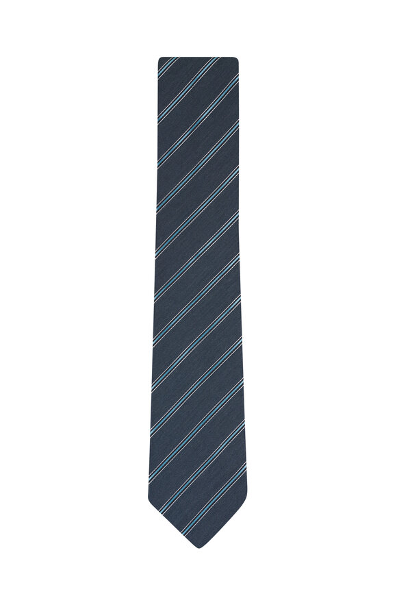 Canali Green Gray Stipe Silk & Wool Necktie - view 1