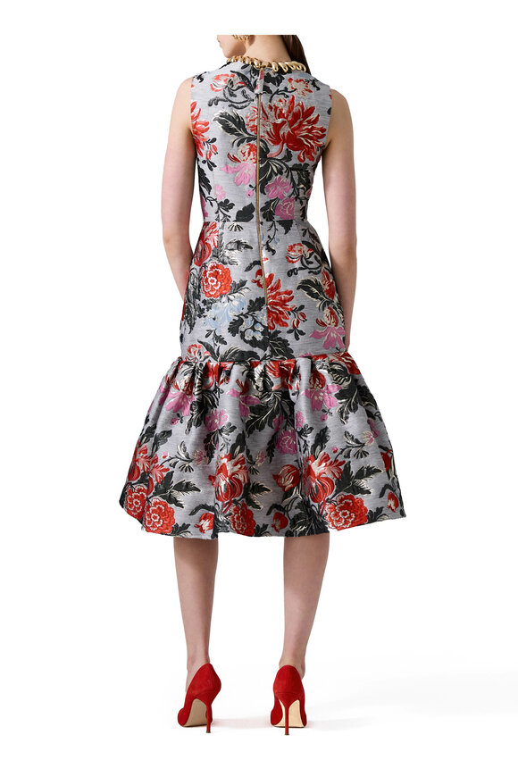 Carolina Herrera - Metallic Floral Flounce Midi Dress