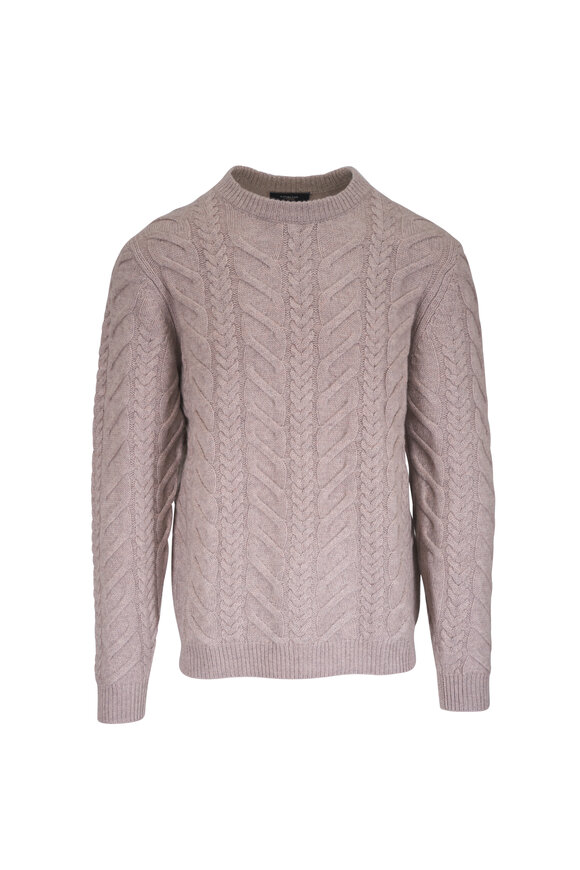 Kinross Luxe Taupe Cable Knit Crewneck Sweater