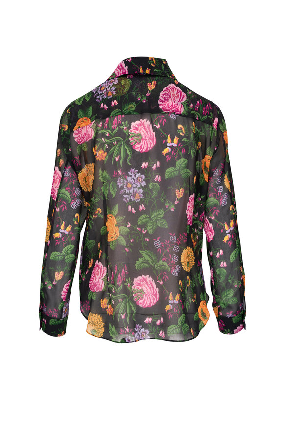 Carolina Herrera - Black Multi Floral Print Silk Blouse 