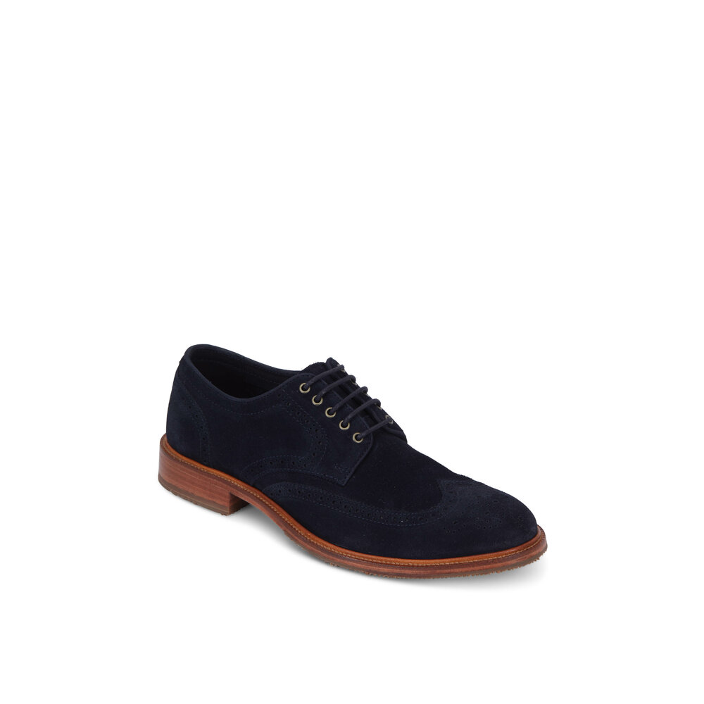 Trask Logan Navy Blue Suede Wingtip Derby Shoe