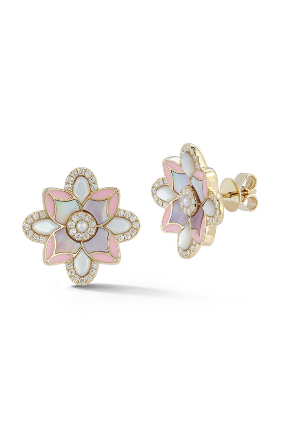 Storrow 14k Gold Violet Stud Mixed Stone & Enamel Earring - view 1