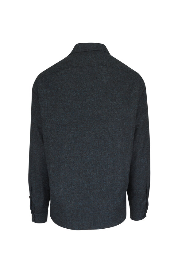 Isaia Teal Blue Boucle Overshirt - view 3