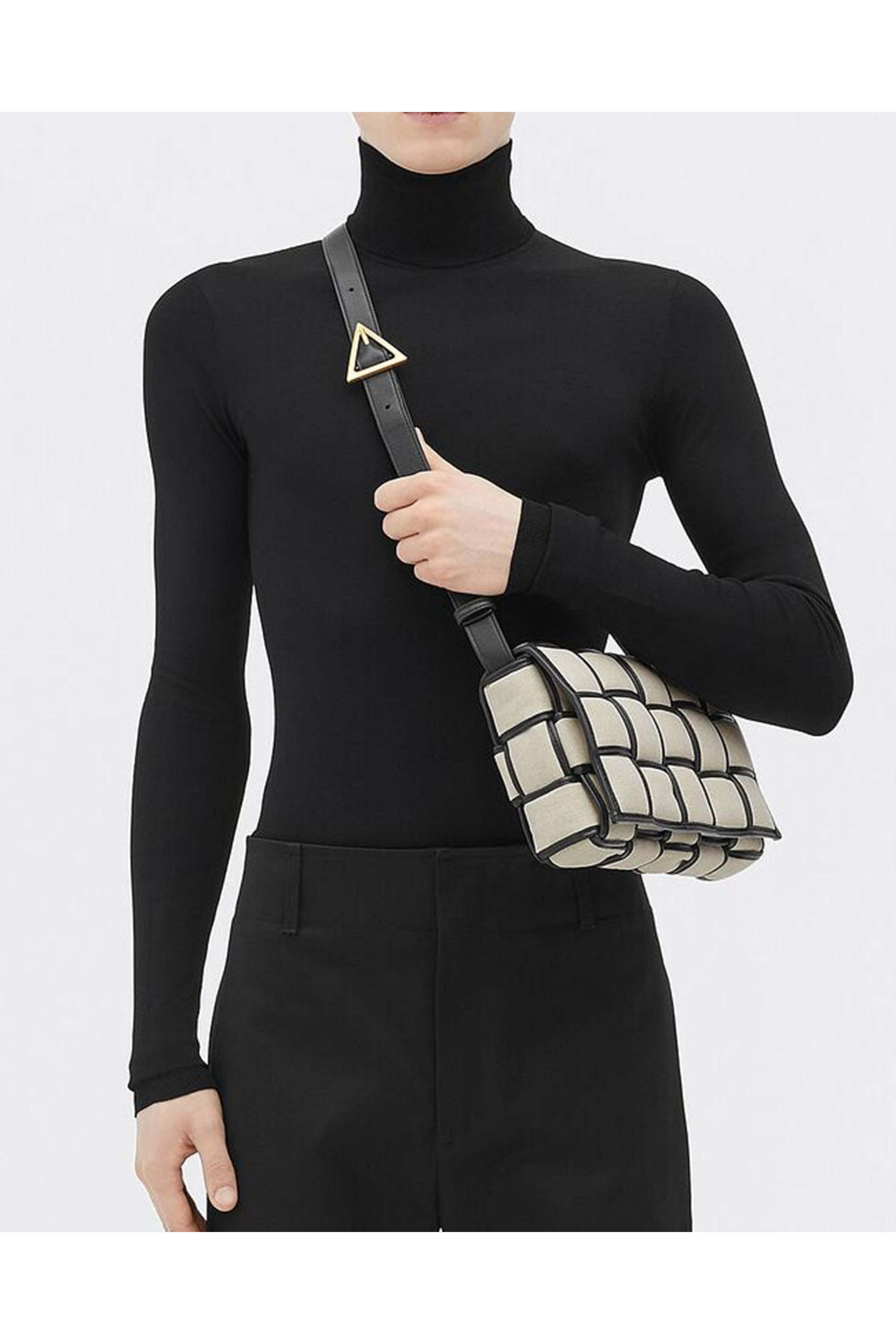 Bottega Veneta - Padded Canvas Cassette Bag in Natural Black