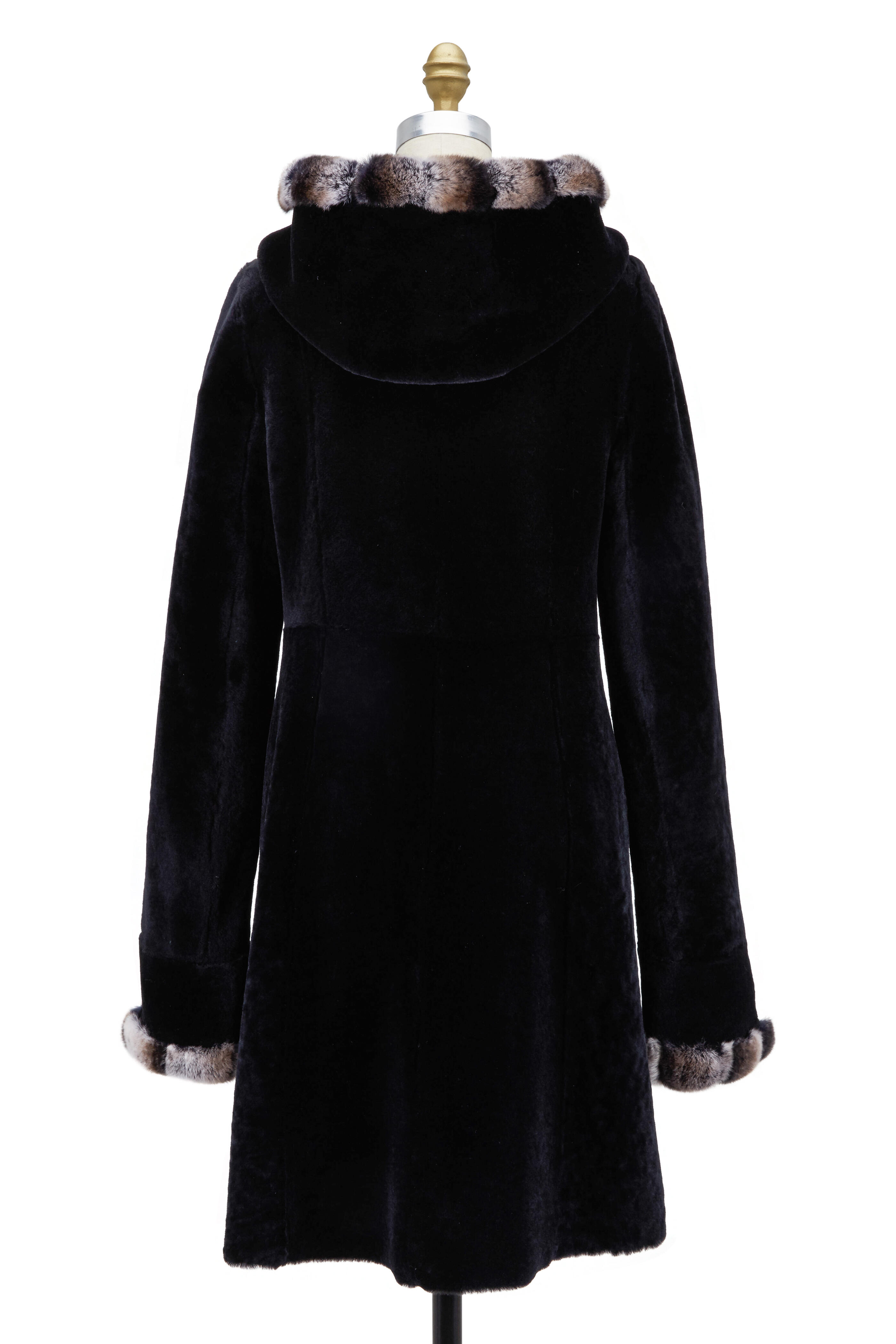Viktoria Stass - Black Shearling & Fur Trim Hooded Coat