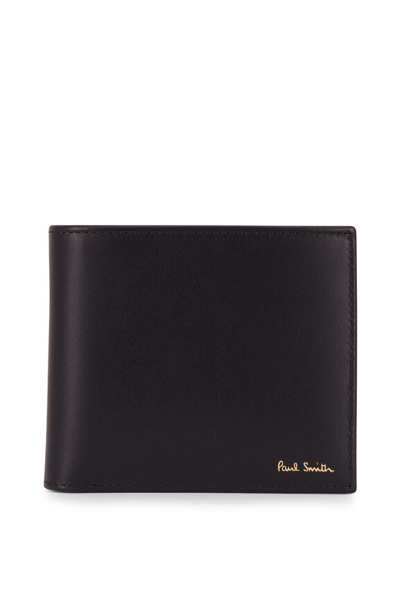 Paul Smith - Black Leather Stripe Graphic Bi-Fold Wallet