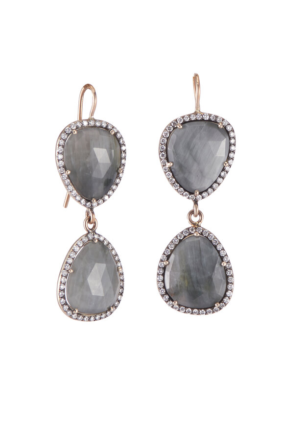 Sylva & Cie - Cat's Eye & Diamond Drop Earrings