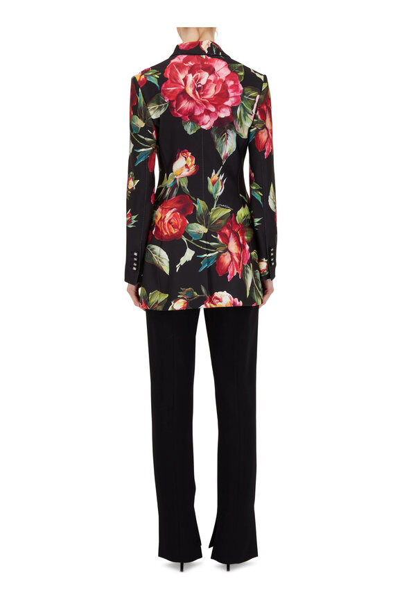 Dolce & Gabbana - Turlington Black & Red Rose Print Jersey Blazer