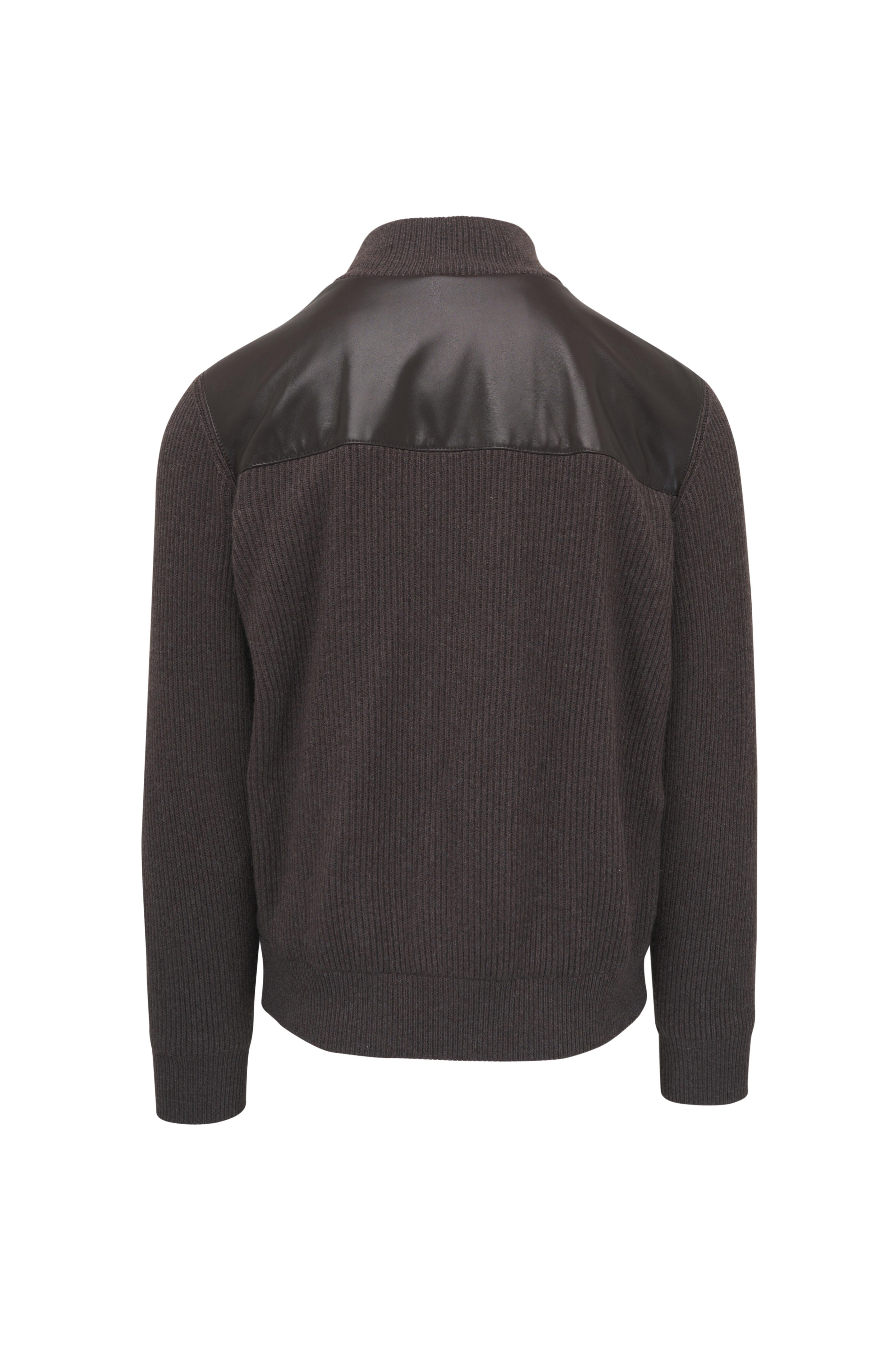 Brunello Cucinelli - Chocolate Leather & Cashmere Full Zip Jacket