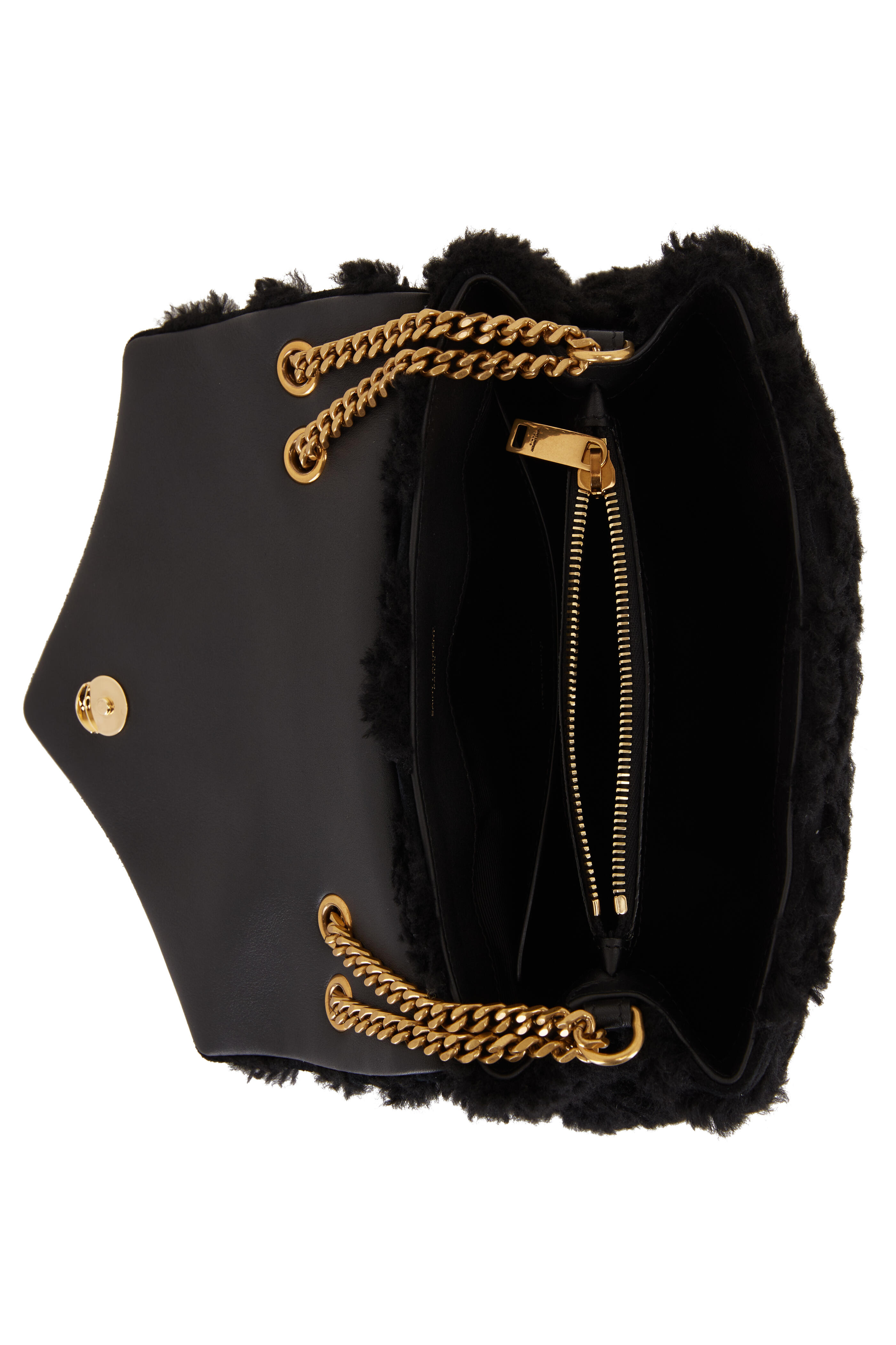 Saint Laurent - Black Loulou Suede & Shearling Shoulder Bag