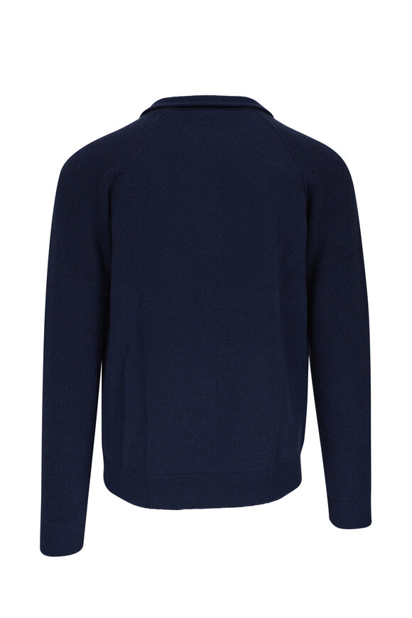 Kinross - Navy Double Faced Cashmere Full Zip Cardigan 