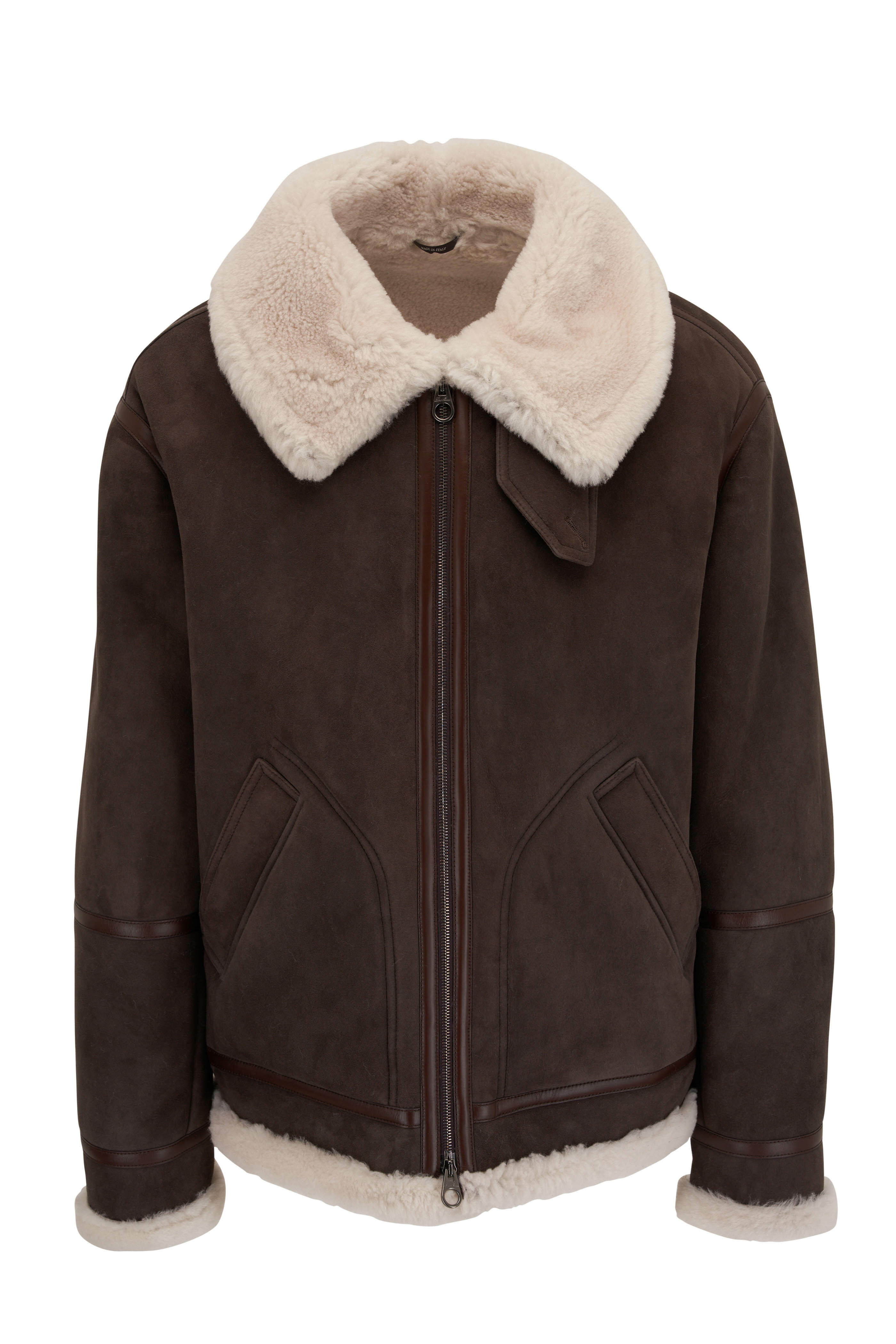 Loro Piana Monterosa Chocolate Milk Shearling Aviator Jacket