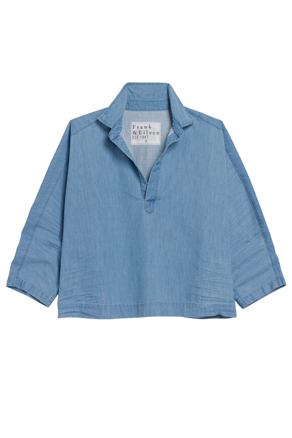 Frank & Eileen Denim Blue Linen Popover Henley Shirt - view 1