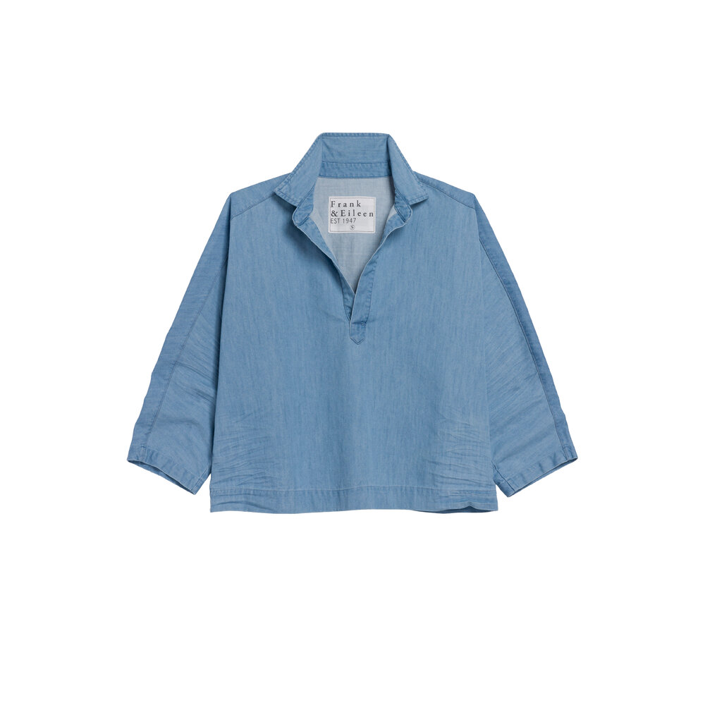 Frank & Eileen - Denim Blue Linen Popover Henley Shirt