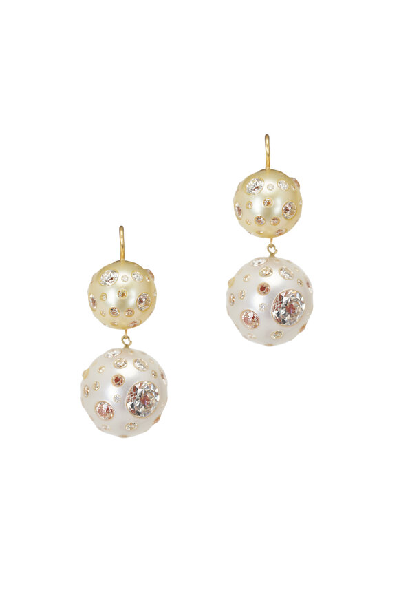 Renee Lewis - Diamond Stud South Sea Pearl Drop Earrings