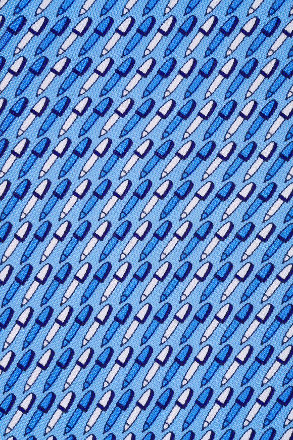 Zegna Light Blue Printed Silk Necktie - view 2