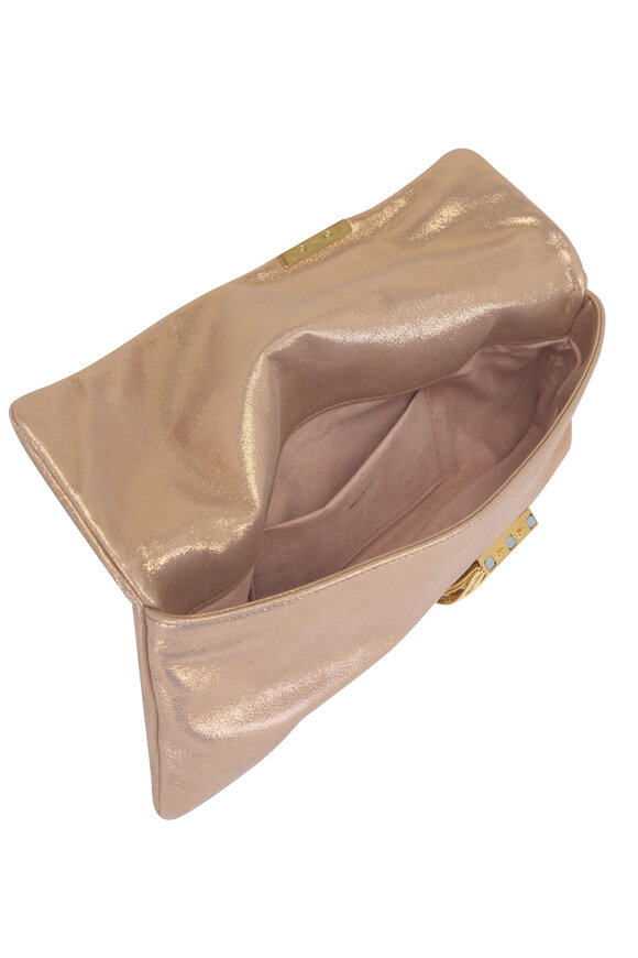 Jimmy Choo Zandra Gold Shimmer Suede Clutch - view 6