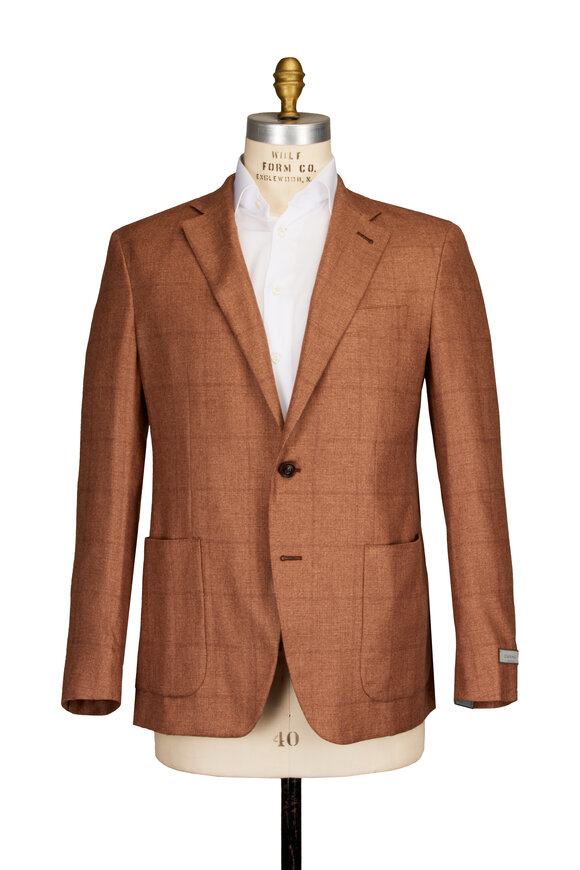Canali Kei Burnt Orange Plaid Cashmere Sportcoat - view 2
