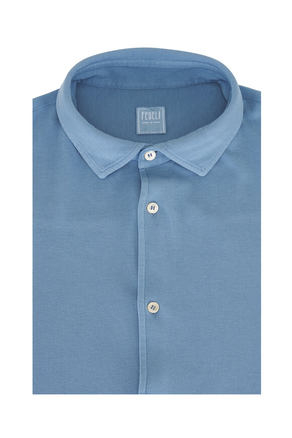 Fedeli Solid Blue Cotton Sport Shirt