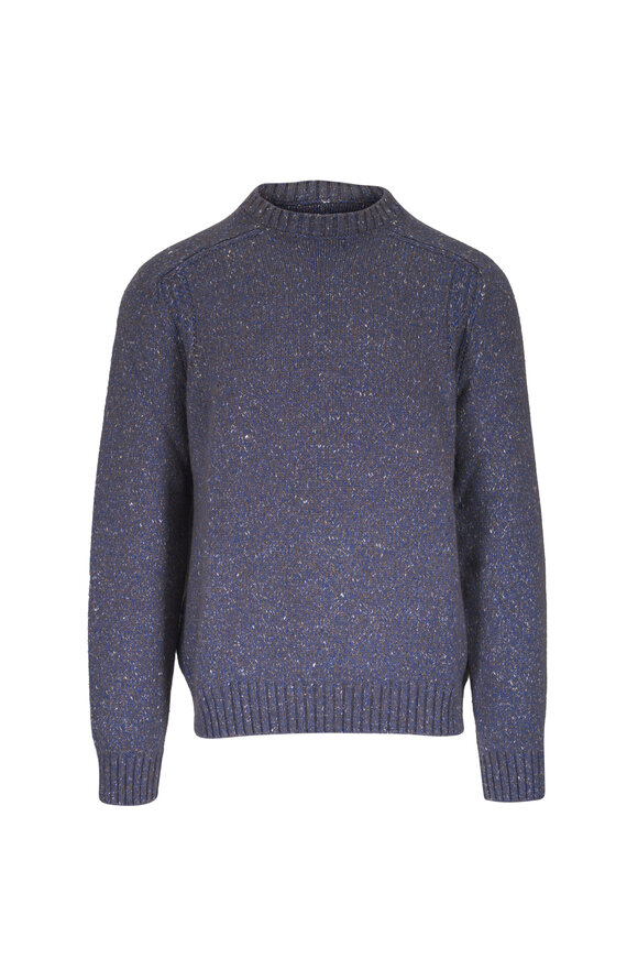 Zegna Blue Marled Cashmere, Wool & Silk Pullover - view 1