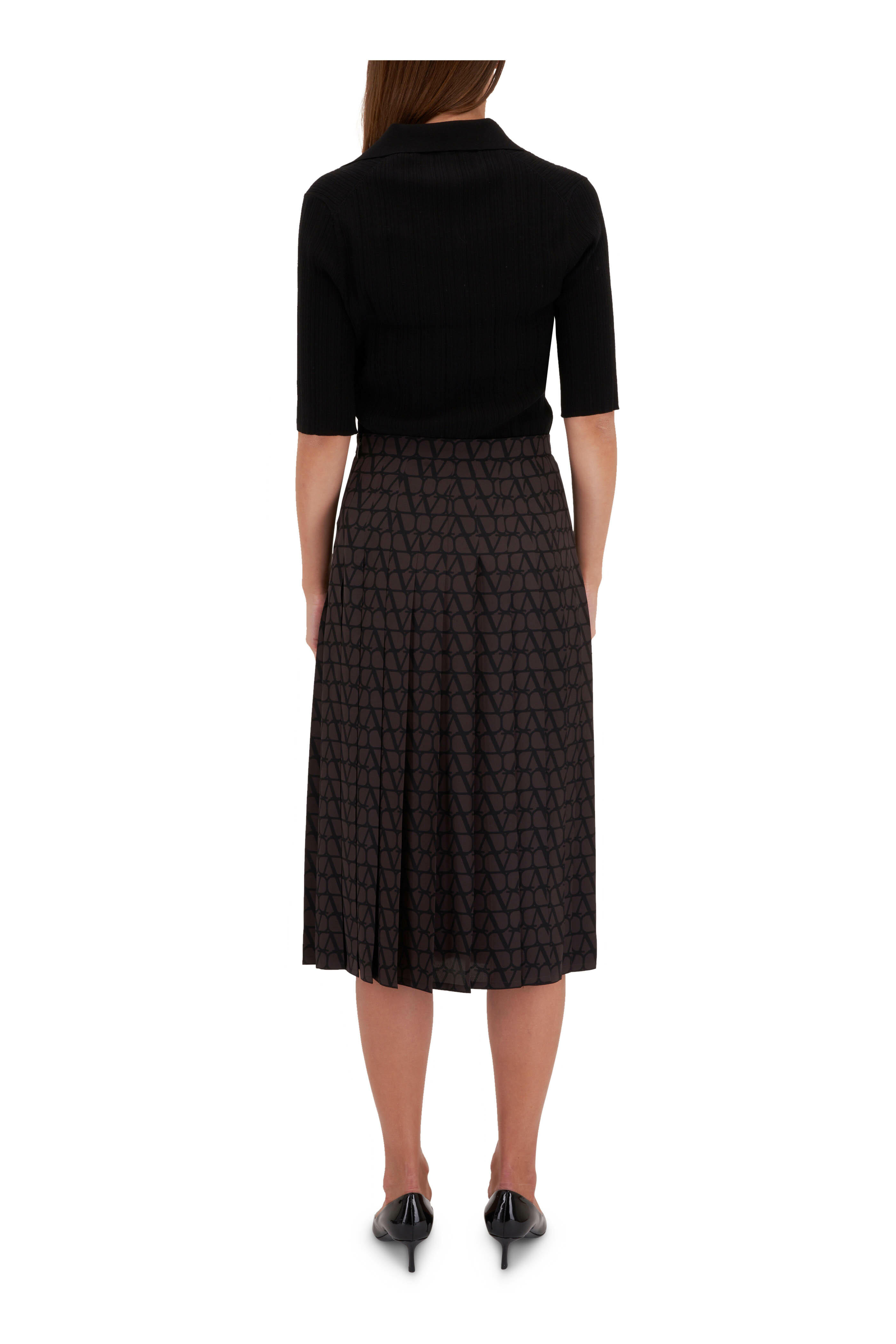 Valentino - Brown & Black VLogo Silk Skirt | Mitchell Stores