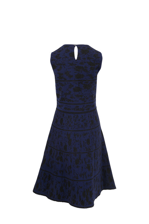 Carolina Herrera - Navy & Black Knit Sleeveless Fit & Flare Dress 