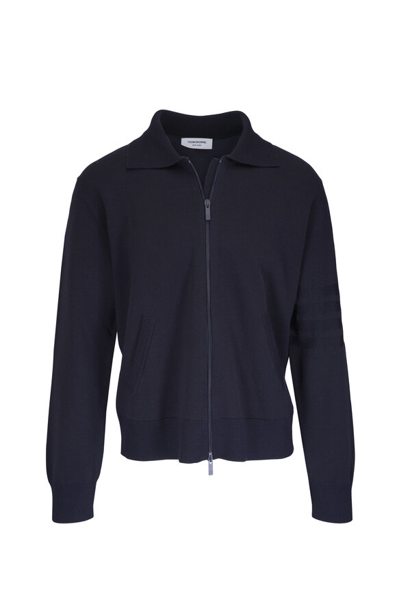 Thom Browne Navy Double-Face Knit Zip Cardigan
