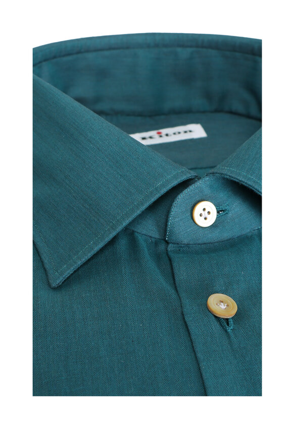 Kiton Deep Teal Cotton Sport Shirt - view 2