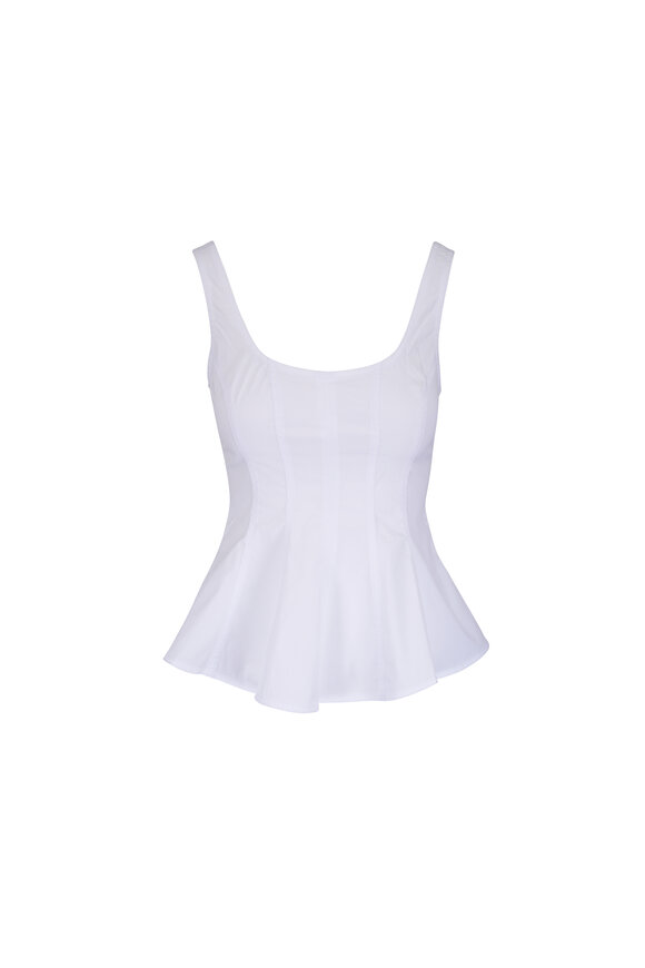 Veronica Beard Charlie White Stretch Cotton Peplum Tank