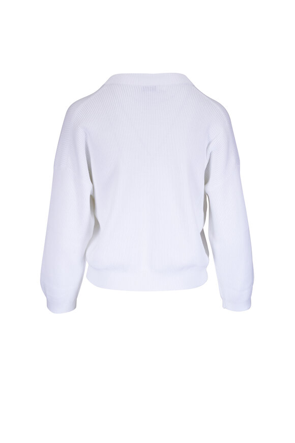 Brunello Cucinelli - White Cotton Monili V-Neck Sweater