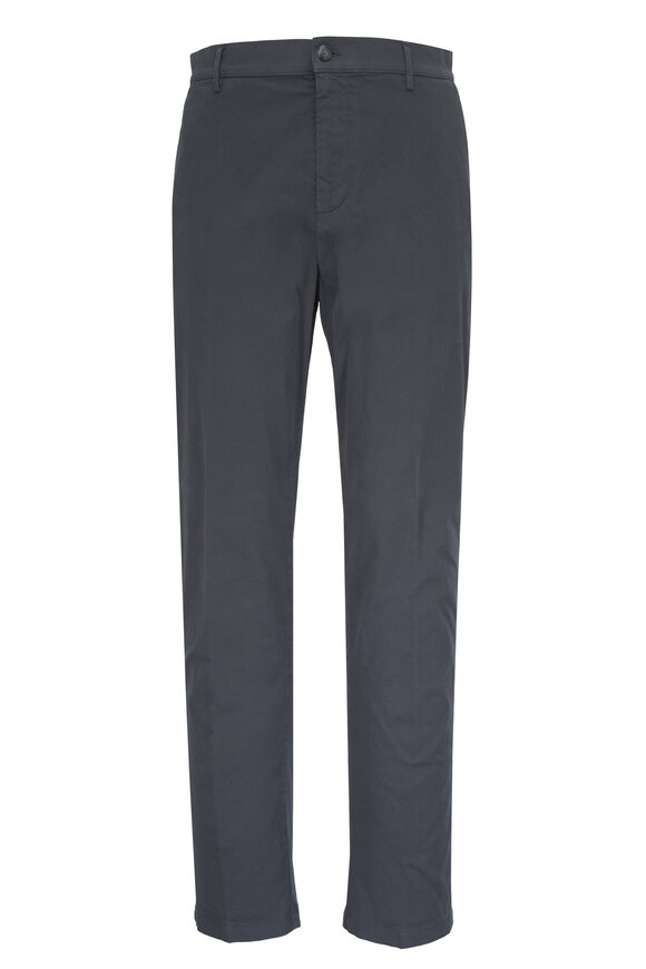 Canali Gunmetal Stretch Cotton Twill Flat Front Pant - view 1