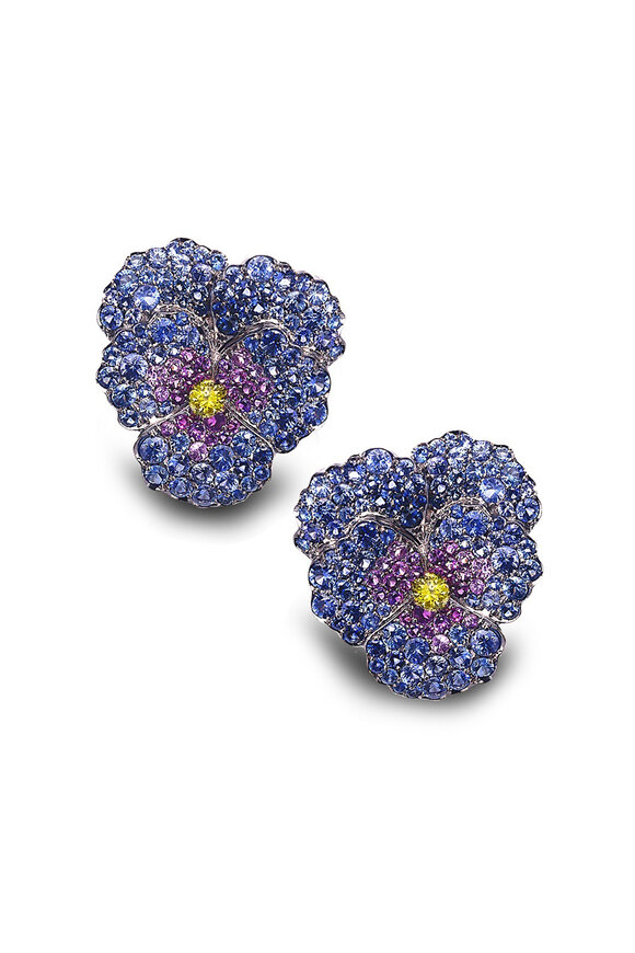 Nam Cho Blue & Purple Sapphire Pansy Earrings