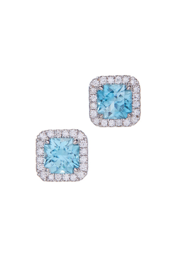 Cairo - 18K White Gold Blue Zircon & Diamond Earrings