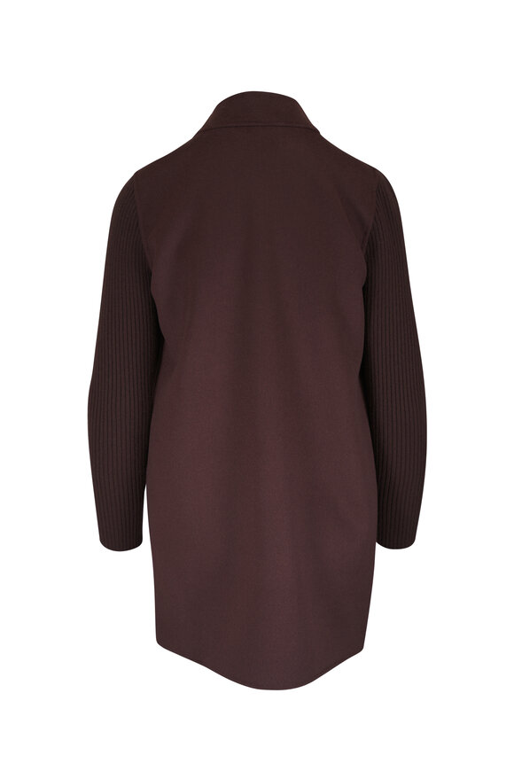Kinross Chocolate Wool & Cashmere Rib Sleeve Coat - view 2