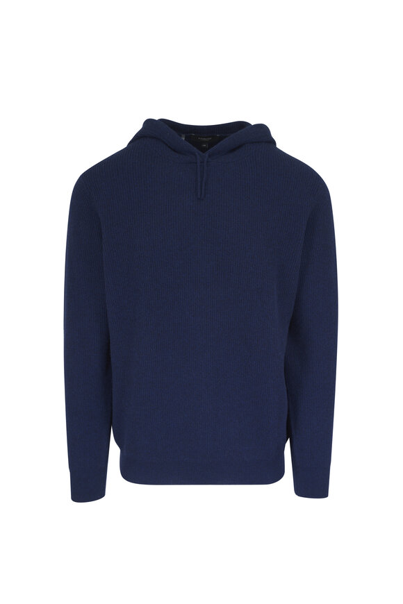 Kinross Navy Cashmere Ribbed Hoodie - view 1
