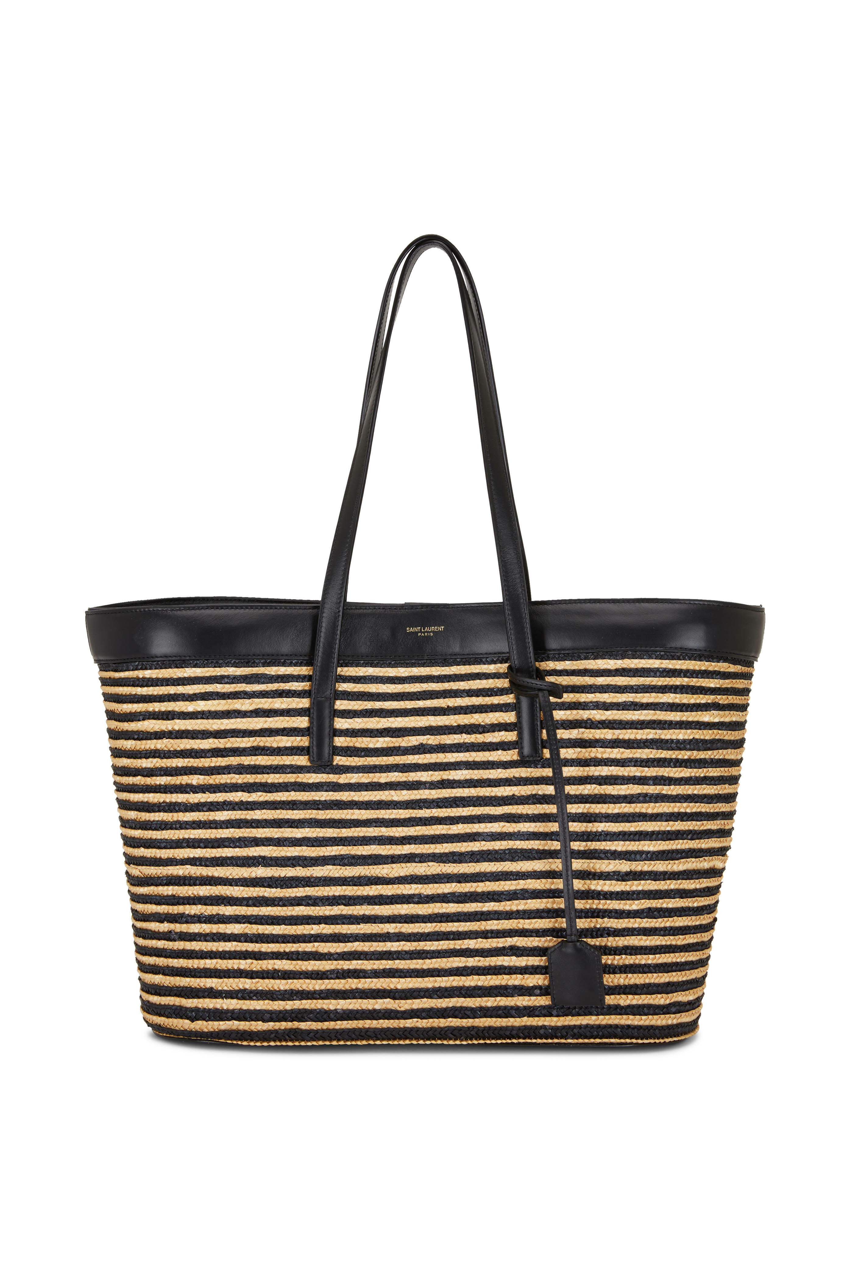 Saint Laurent - Black & Natural Raffia Shopping Tote