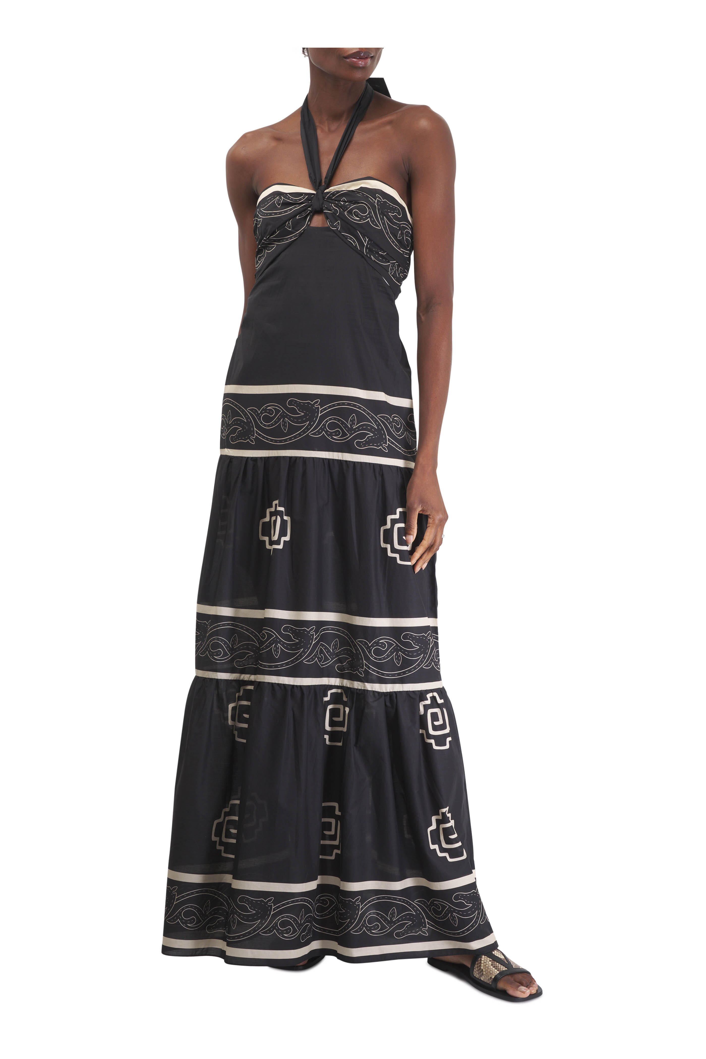 Johanna Ortiz - Orilla Del Mar Black & Ecru Maxi Dress