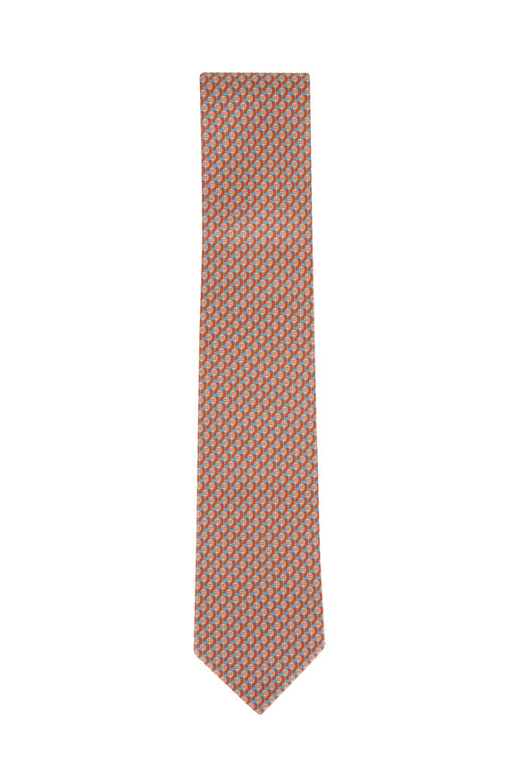 Ferragamo Orange Paddle & Ball Print Silk Necktie