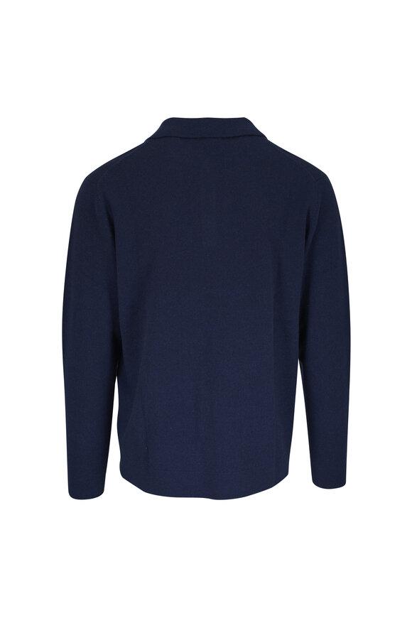 Kinross Navy Cashmere Button Polo - view 2