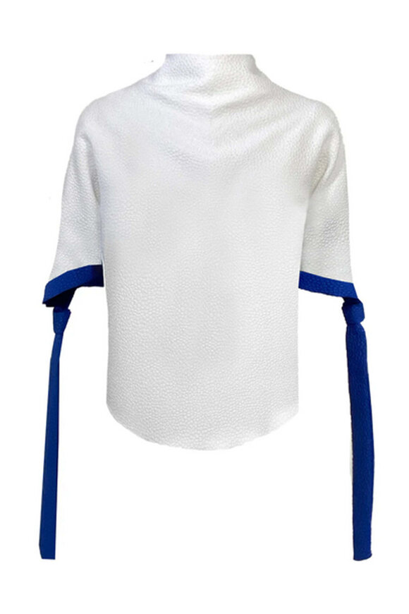 Edeline Lee White and Blue Bubble Jacquard Pedernal Top