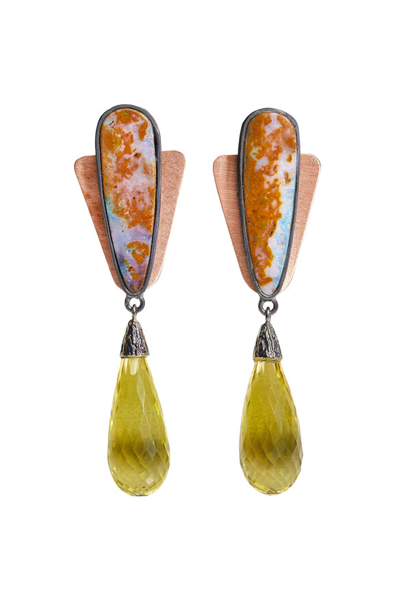 K. Brunini Jewels Lime Quartz & Opal Copper Drop Earrings - view 1