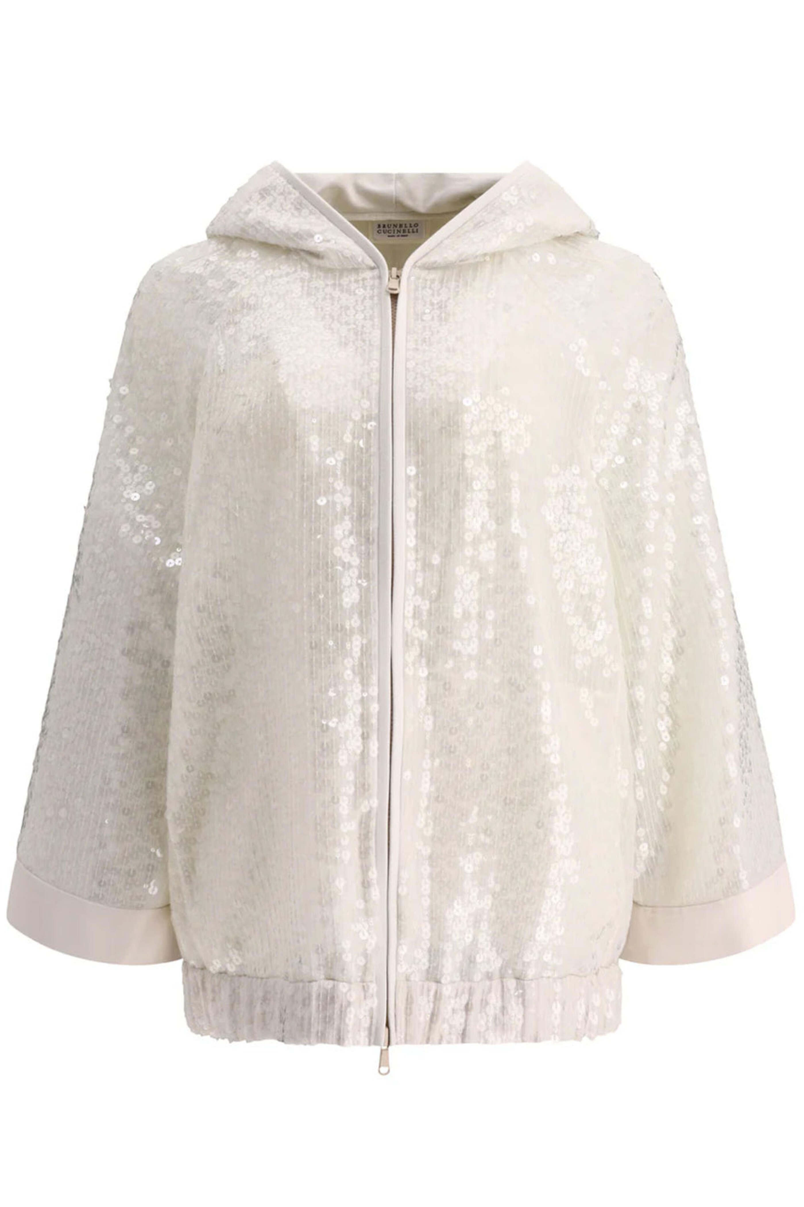 Brunello Cucinelli - White Sequin Paillette Hooded Jacket