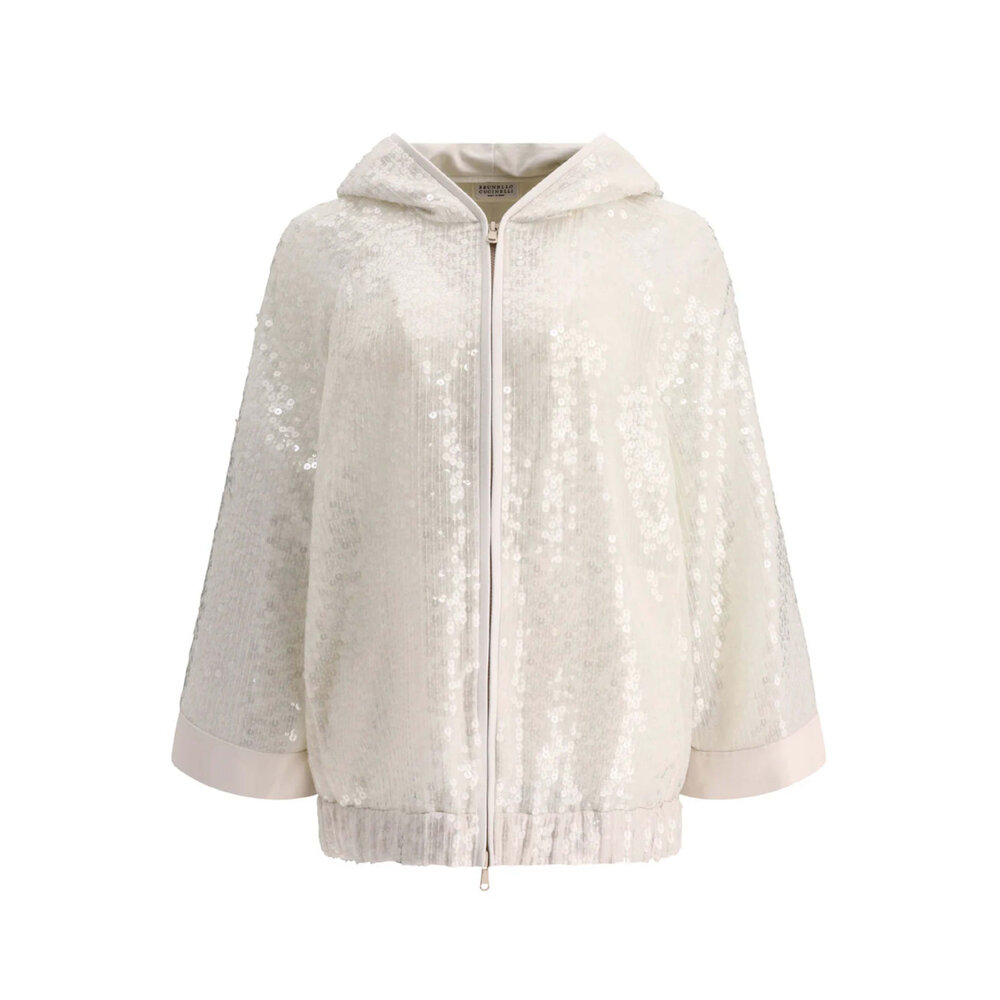 Brunello Cucinelli - White Sequin Paillette Hooded Jacket