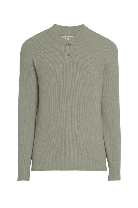 Brunello Cucinelli - Sage Green Ribbed Cotton Hoodie