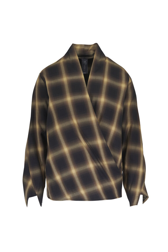 Zero + Maria Cornejo Draped V-Neck City Plaid Long Sleeve Top - view 1