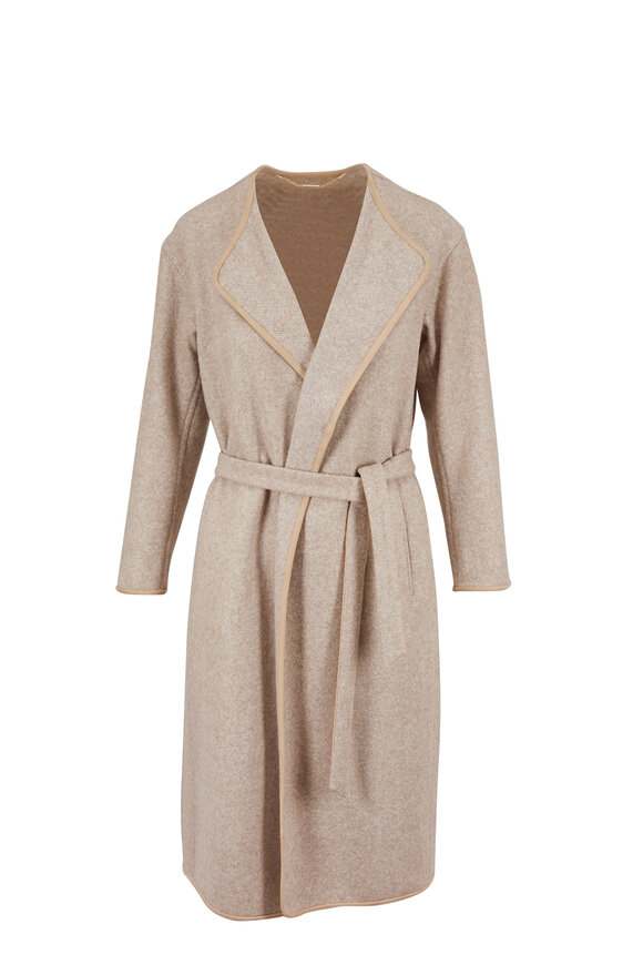 Kiton - Neutral Chevron Alpaca Blend Belted Coat