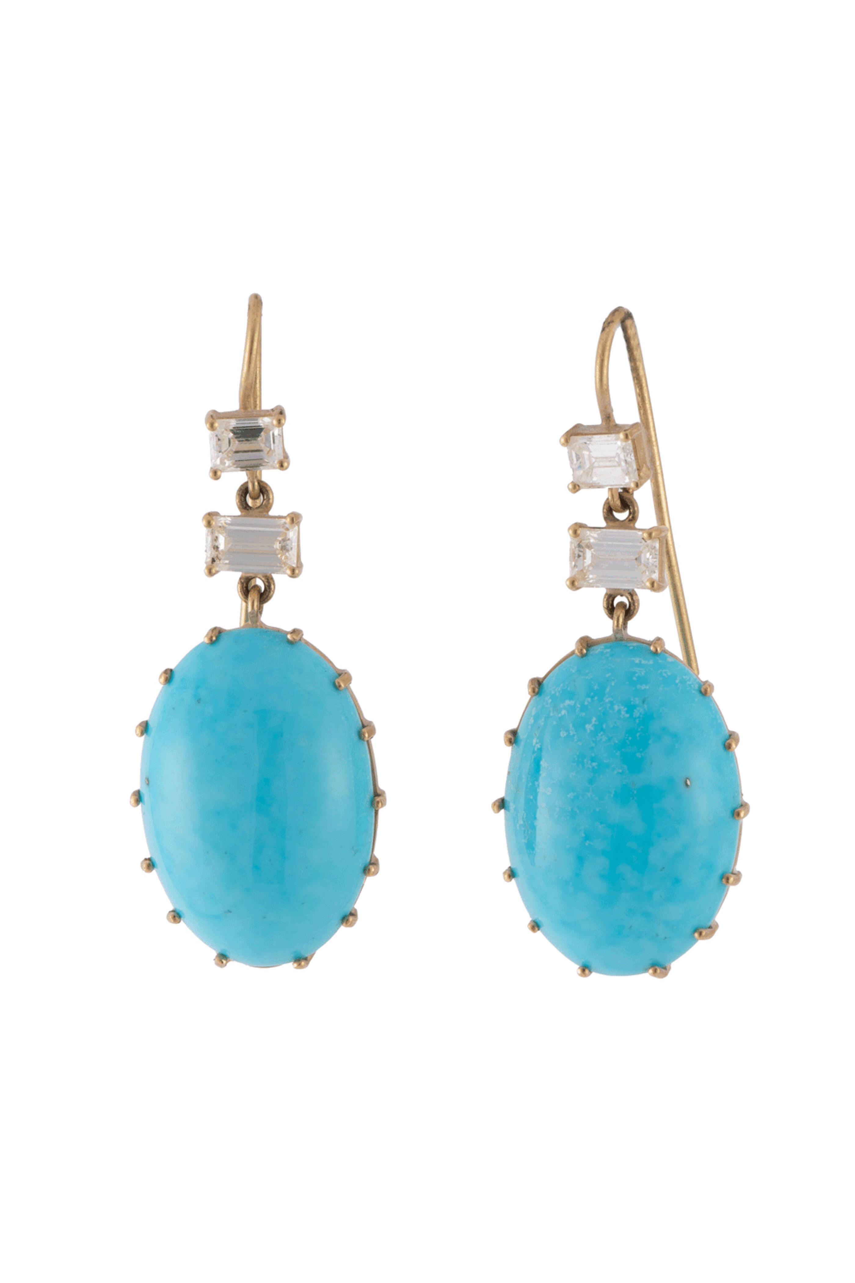 Sylva & Cie - Oval Turquoise & Diamond Drop Earrings