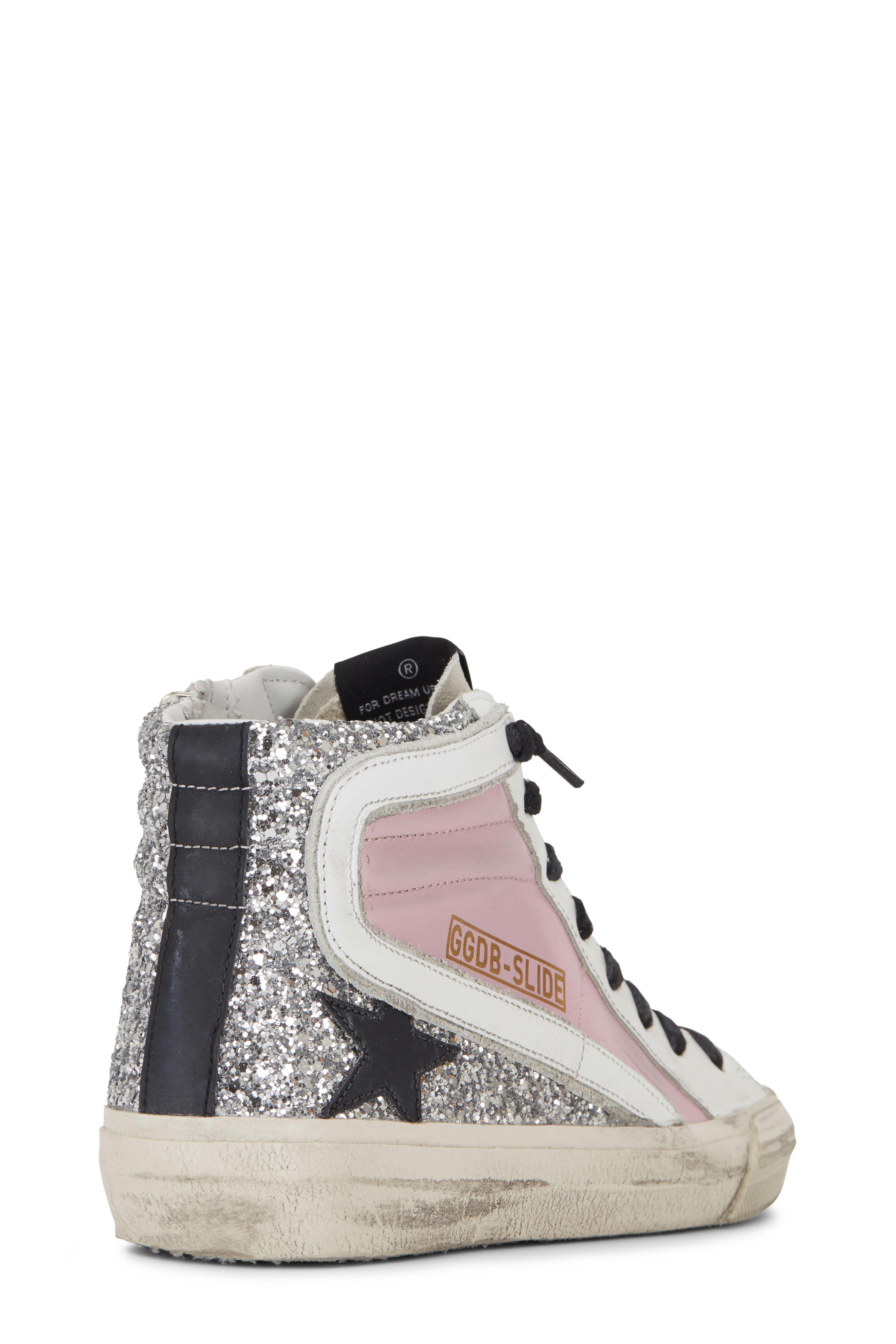 Golden Goose - Slide Silver Glitter & Pink Leather Sneaker