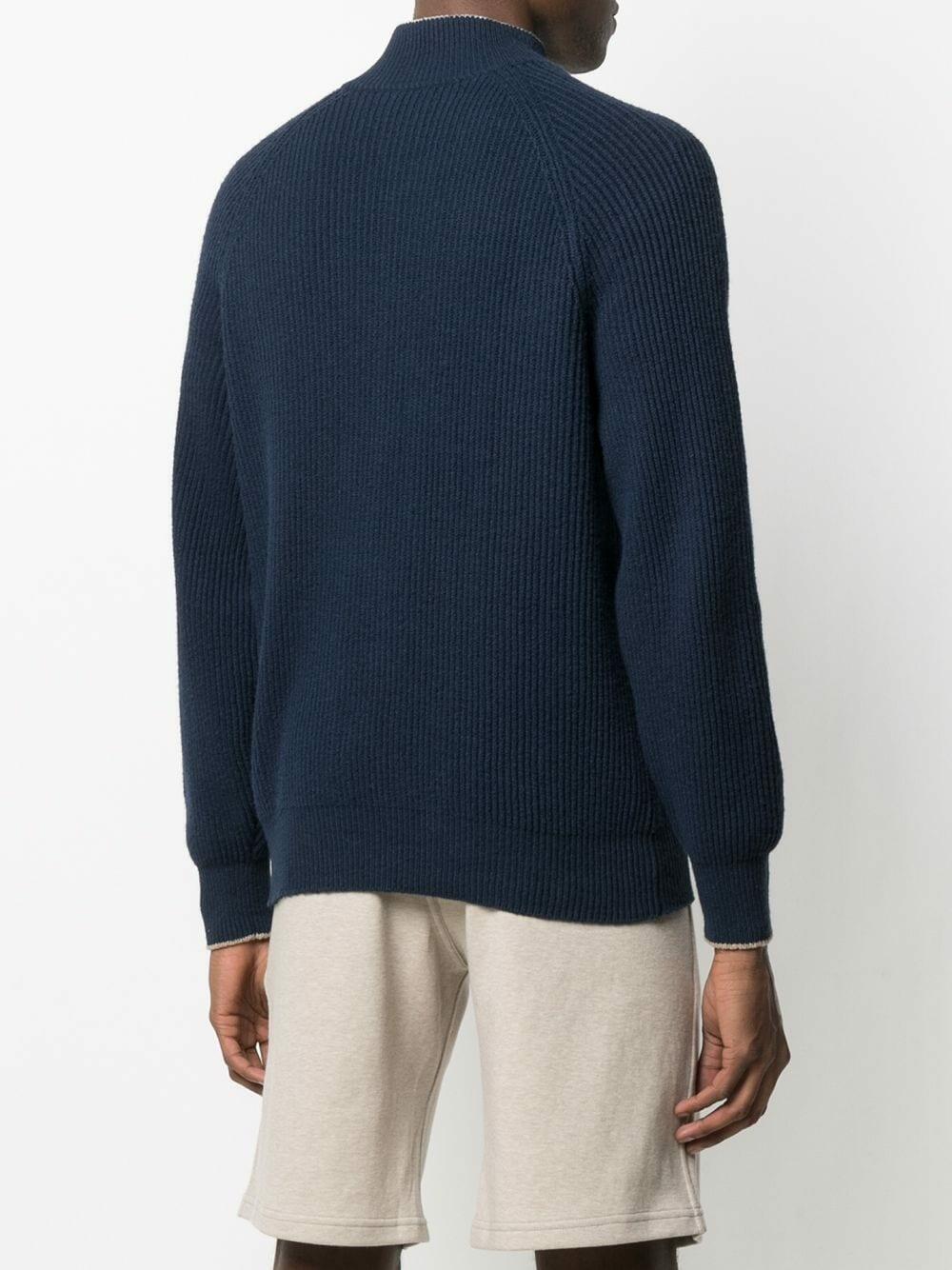 Brunello Cucinelli - Navy Chunky Knit Front Zip Sweater
