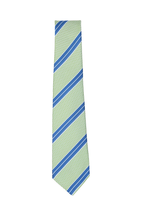Kiton - Lime Green & Blue Striped Silk Necktie 